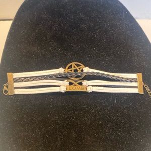 NWOT Pentagram & Love Leather Strap Bracelet